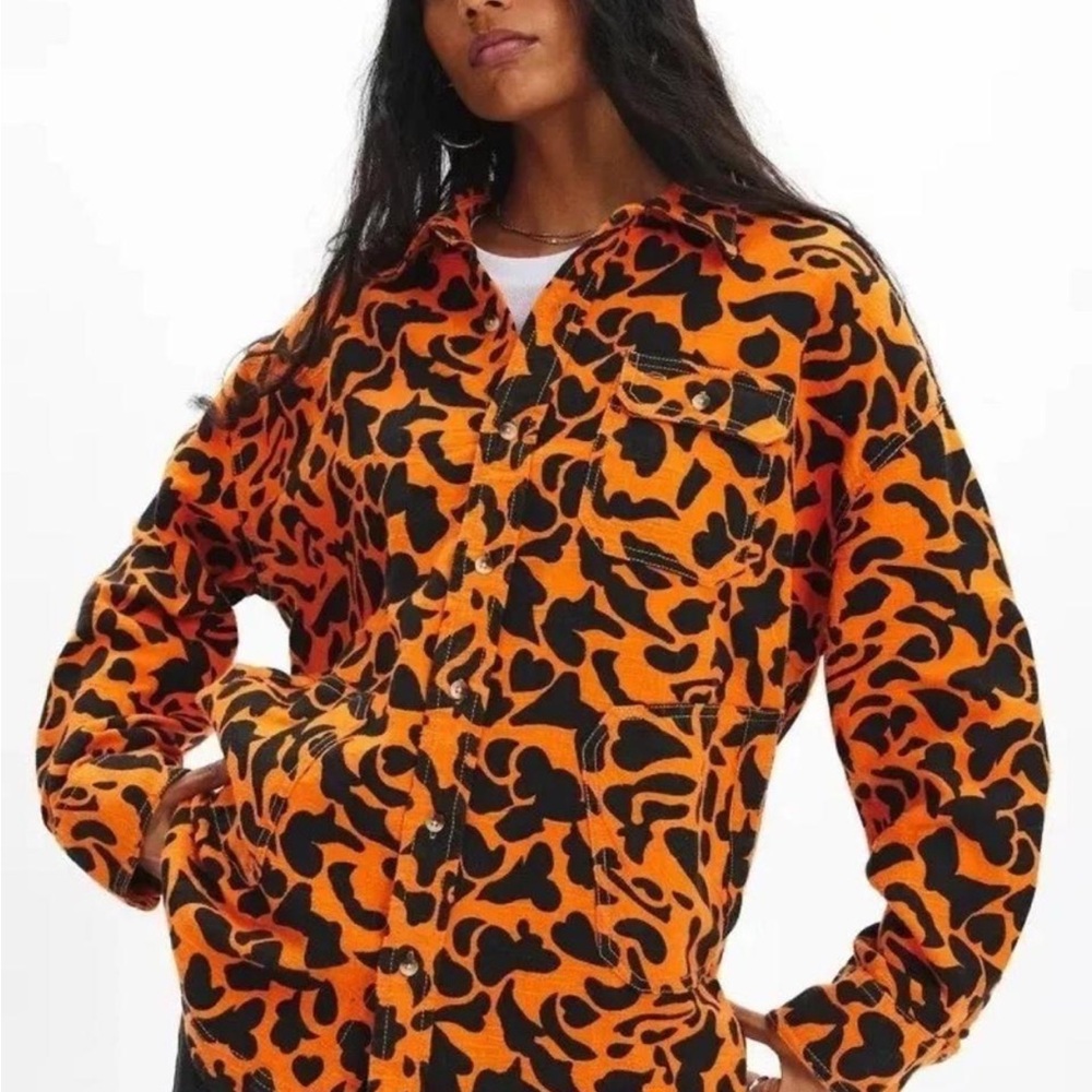 BDG Vibrant Orange and Black oversized heavy button down top